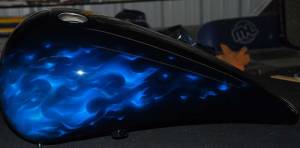 Blue Real Fire on Harley Tins