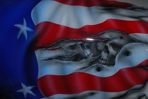 Zoom of Torn Flag with Skulls (Tank)